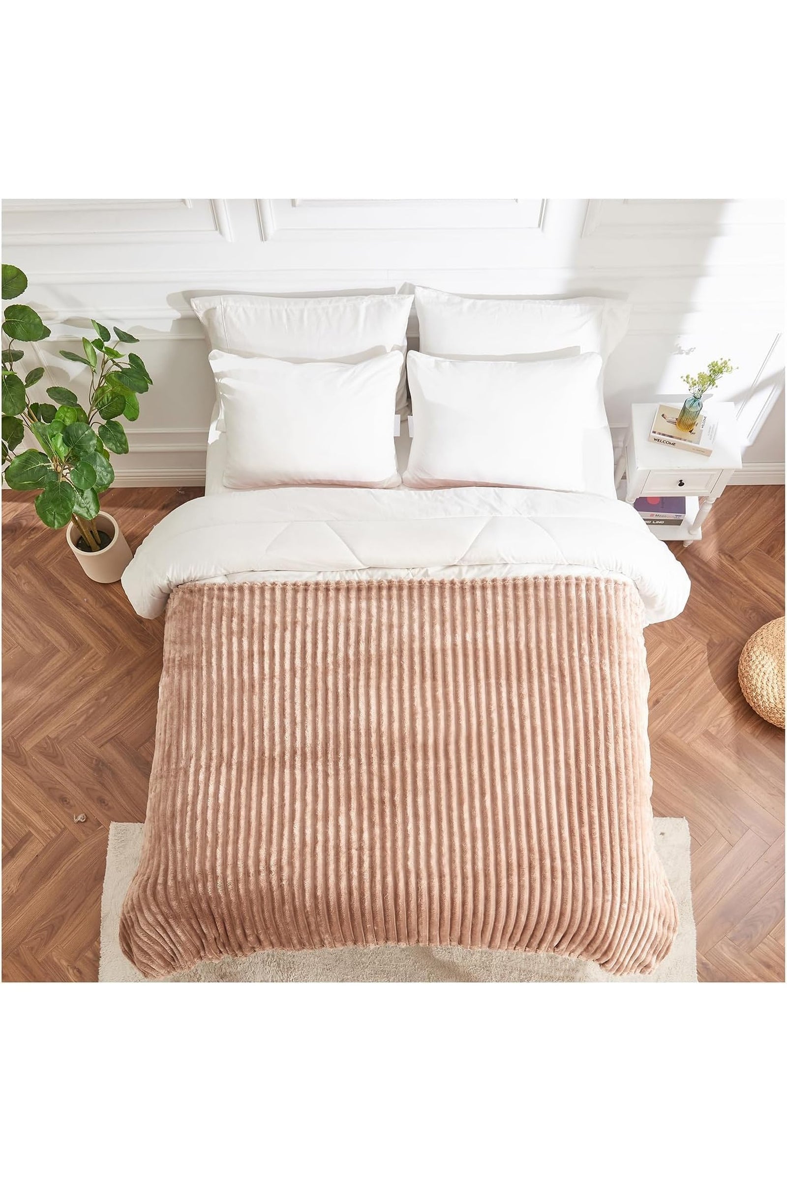 Ribbed Jacquard Fleece Blanket Throw Soft Warm Bed & Sofa Cover | 200cm x 240cm | Brown