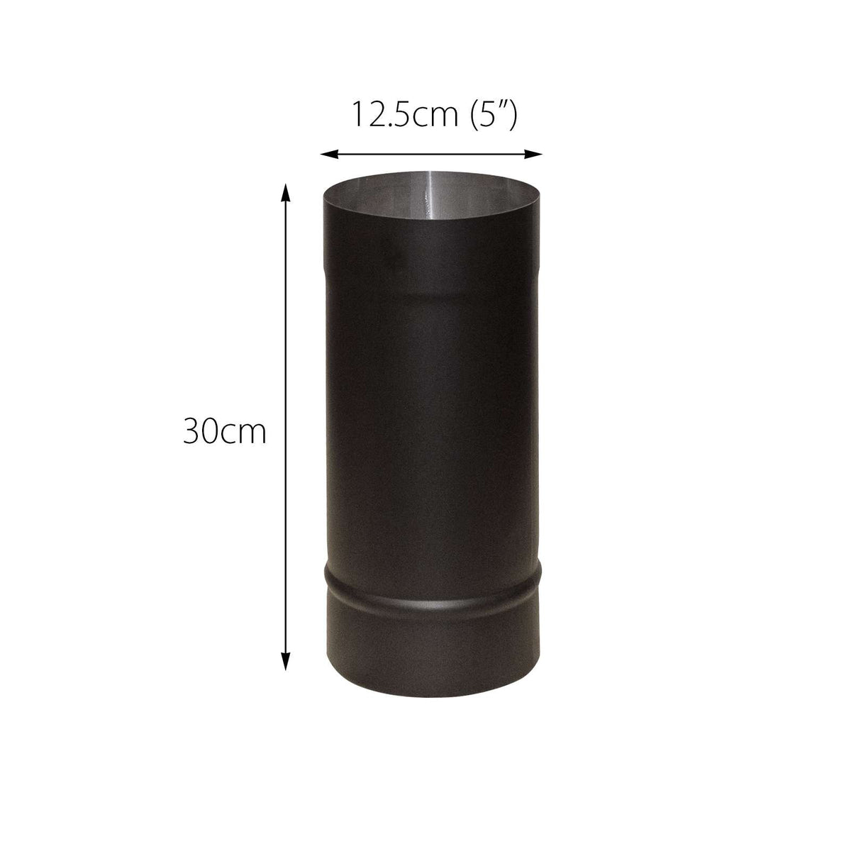 5 Inch (125mm) Straight Stove Flue Pipe 300mm Long Matte Black Stainless Steel