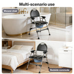 Folding Commode Chair Adjustable Height Bedside Toilet Shower Seat 150kg | Black