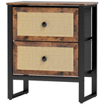 Bedside Table With 2 Rattan Drawers, Rustic Brown