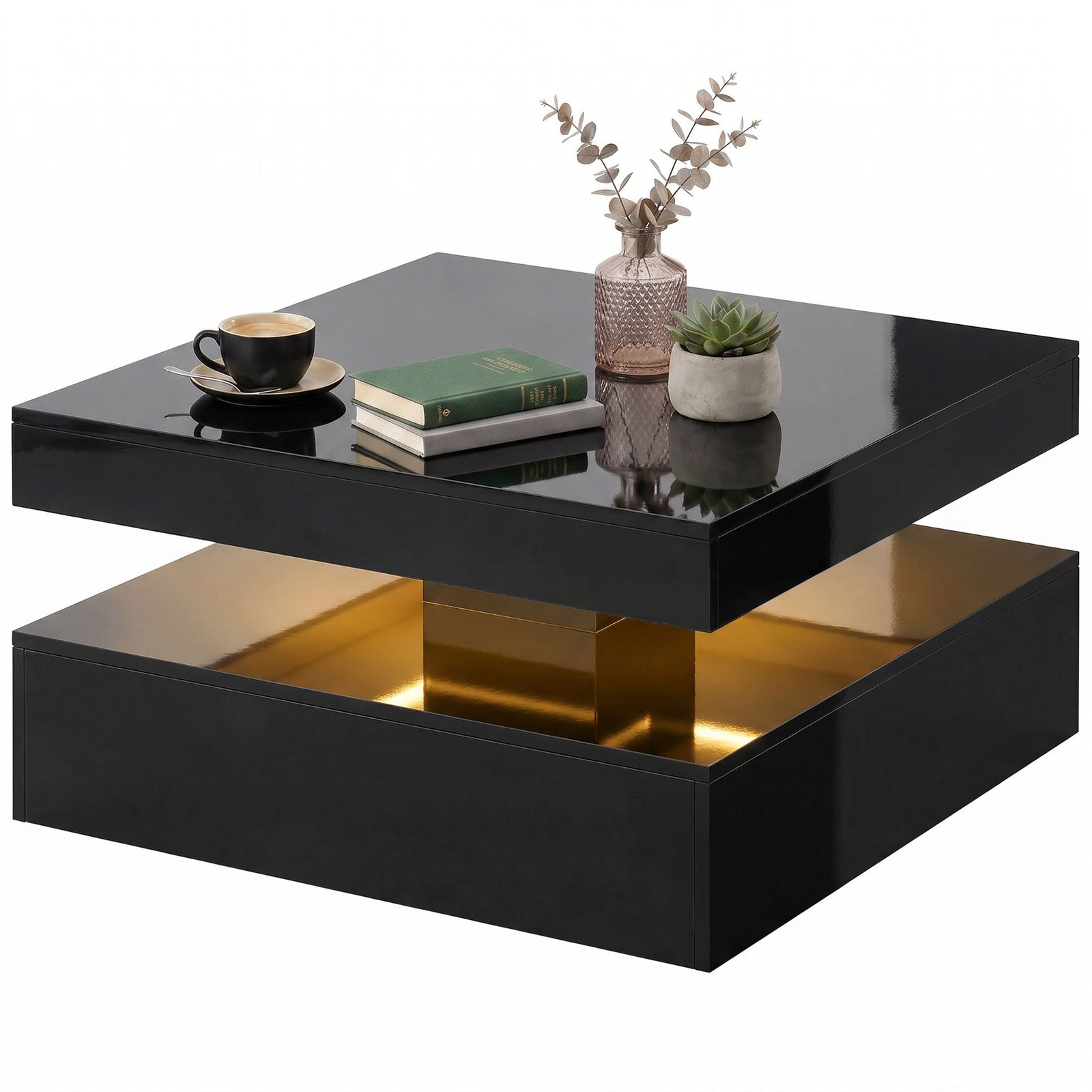 Led Coffee Table With Storage, Modern Centre Table | Black
