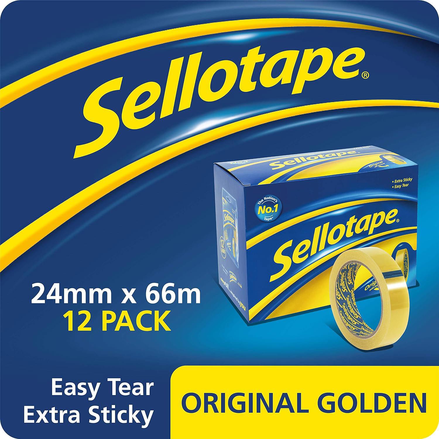 12x Sellotape Original Golden Multi-purpose Easy-to-use Clear Tape, 24mmx66m
