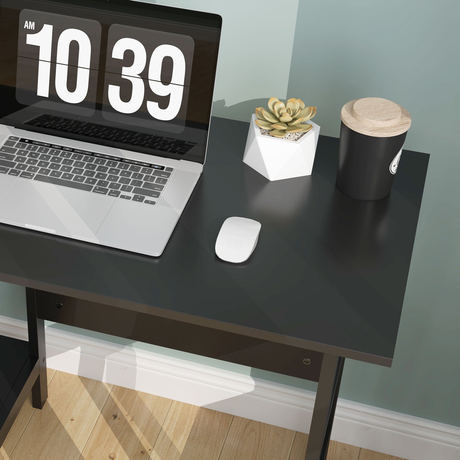 Compact Computer Desk With Storage Shelves For Home Office | Black