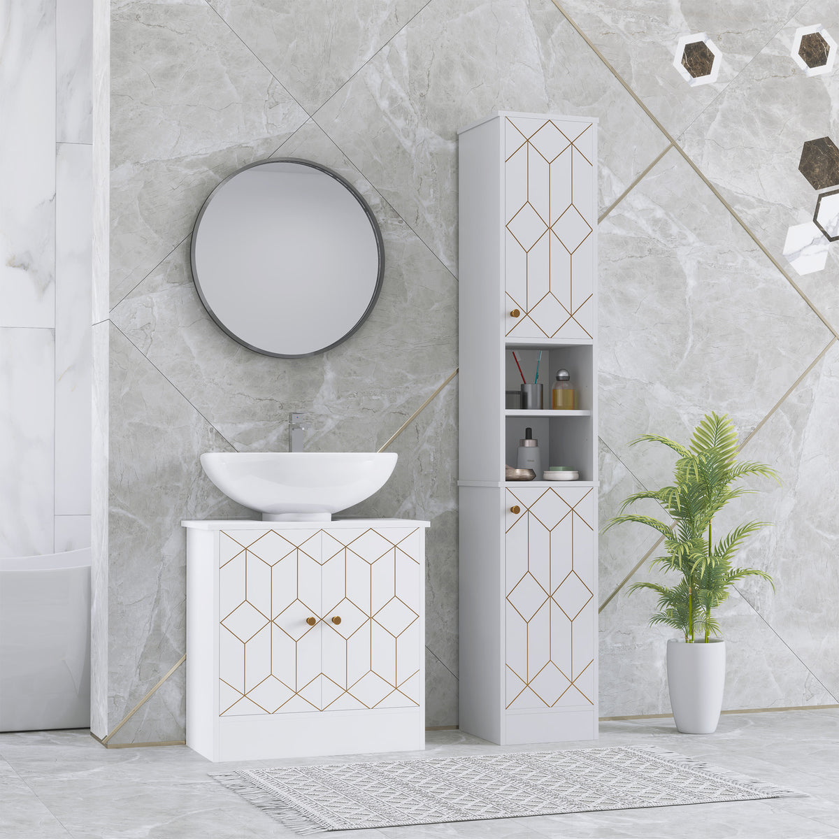 HOMCOM Slim Bathroom Cabinet, Bathroom Storage Cabinet With Doors, White