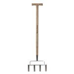 Stainless Steel 4-prong Lawn Aerator With Ash Wood Handle