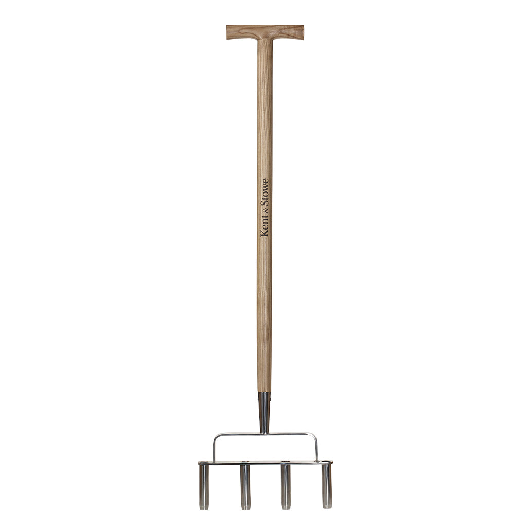 Stainless Steel 4-prong Lawn Aerator With Ash Wood Handle