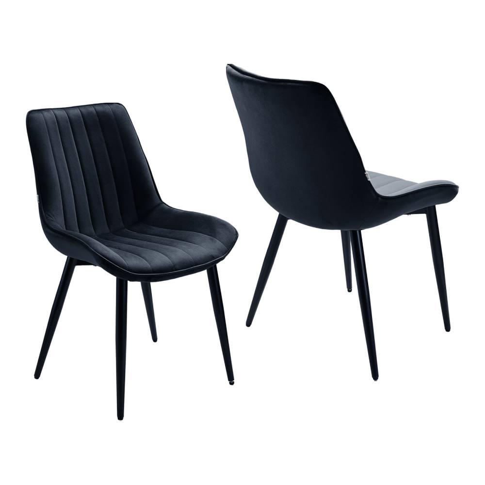 Set Of 2/4 Velvet Dining Chairs With Quilted Design, Wooden Frame, And Metal Legs | Set of 2 | Black