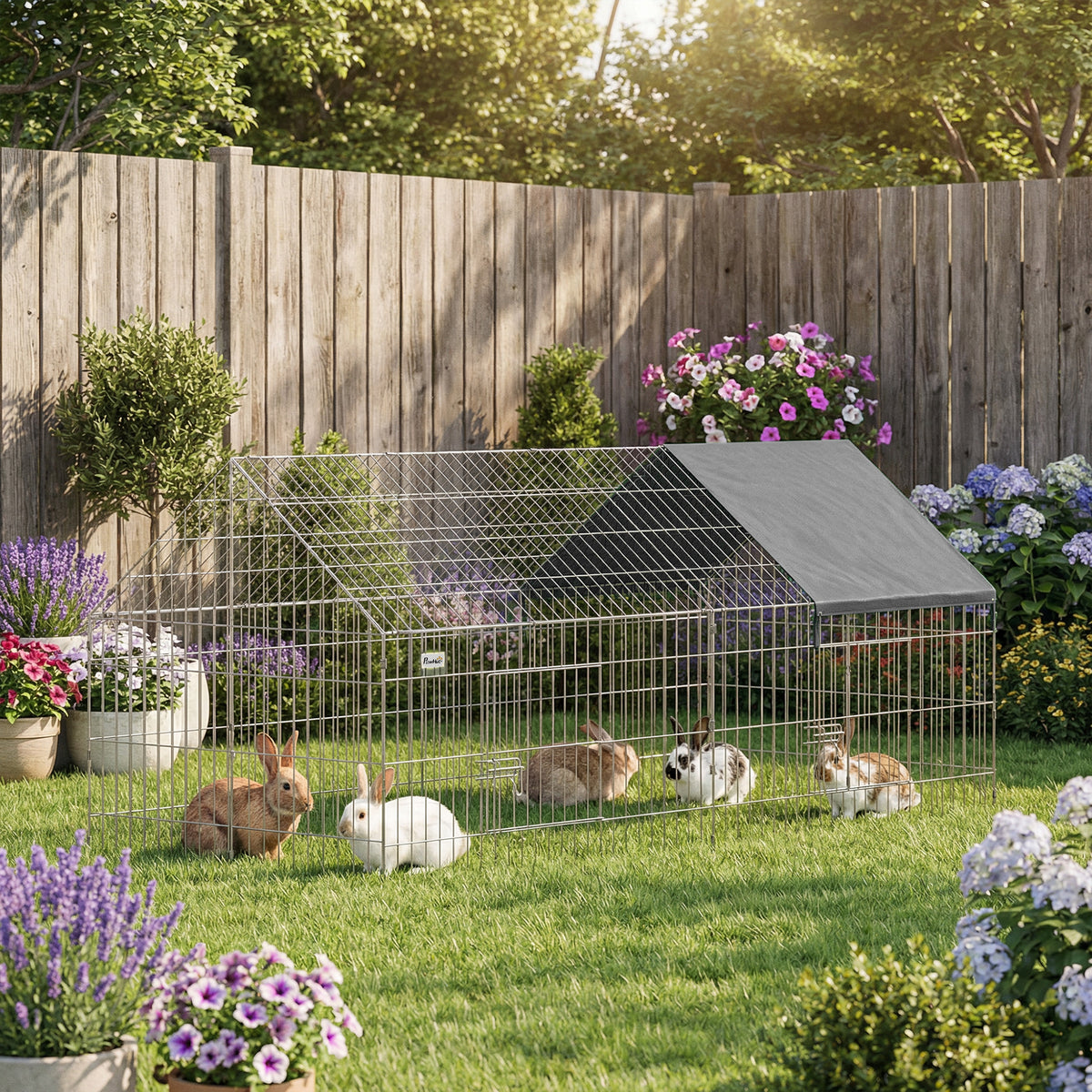 PawHut Rabbit Run, Pet Playpen With Protective Cover, 180 X 75 X 75 Cm, Black