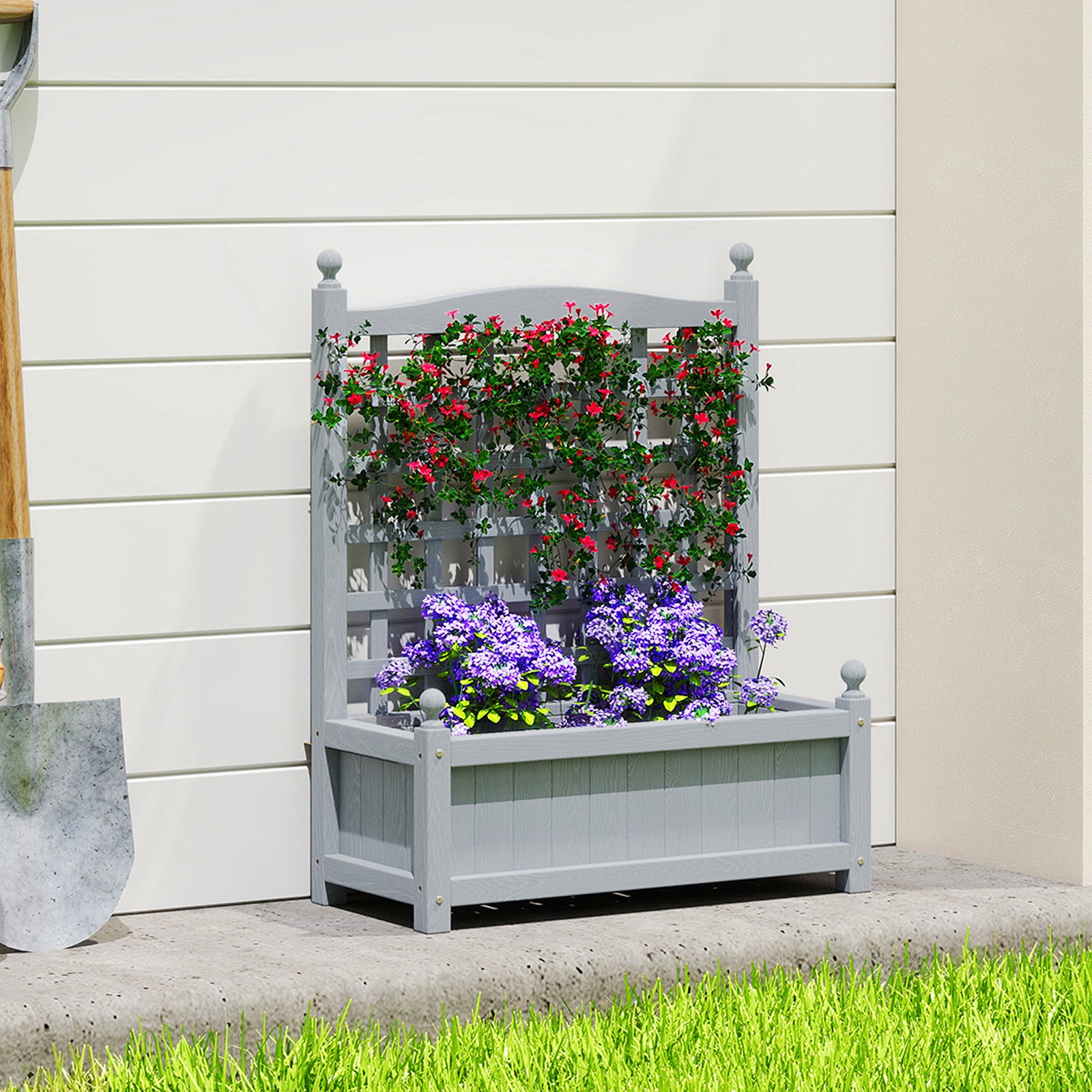 Raised Garden Bed With Trellis Indoor Planters Grey