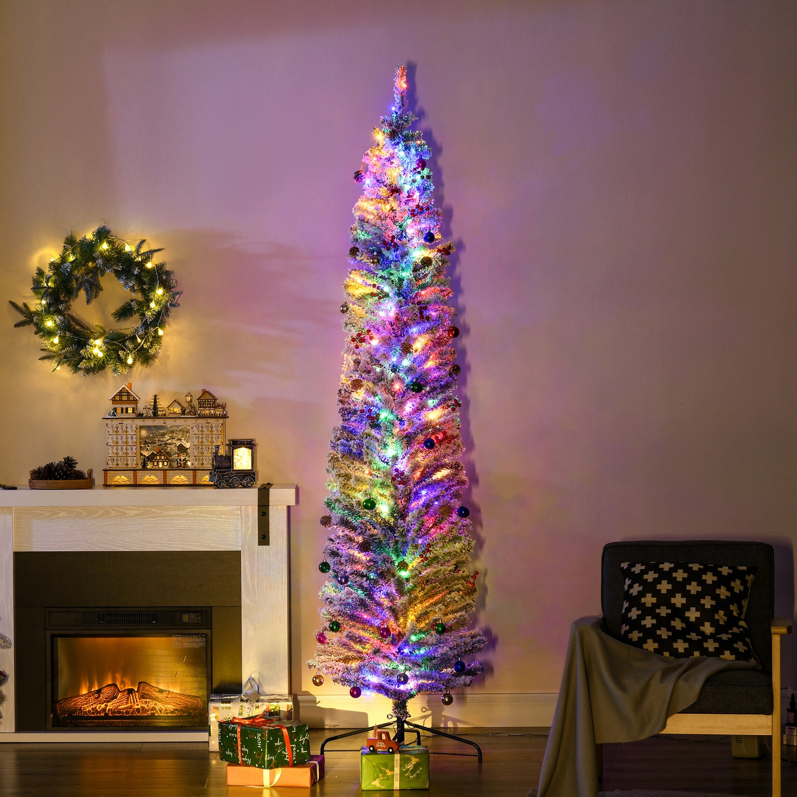 6/7/7.5ft Flocked Christmas Tree, Led Lights | 7.5ft | Green