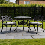 Set Of 3 Retro Garden Bistro Set Cast Aluminium With Cushions | Black