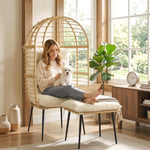 Standing Egg Chair Lounge Chair With Footstool, Cushion | Beige