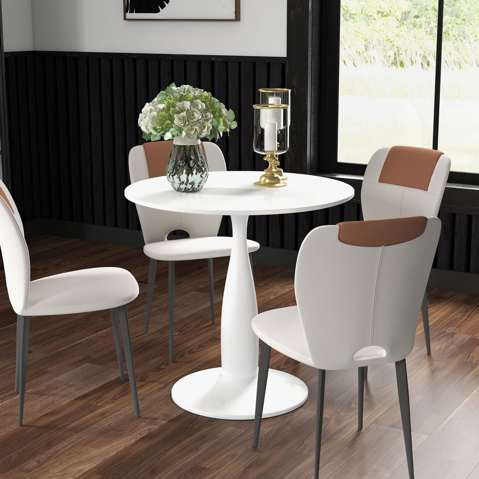 Round Dining Table W/ Steel Base, Dining Room | Antique White