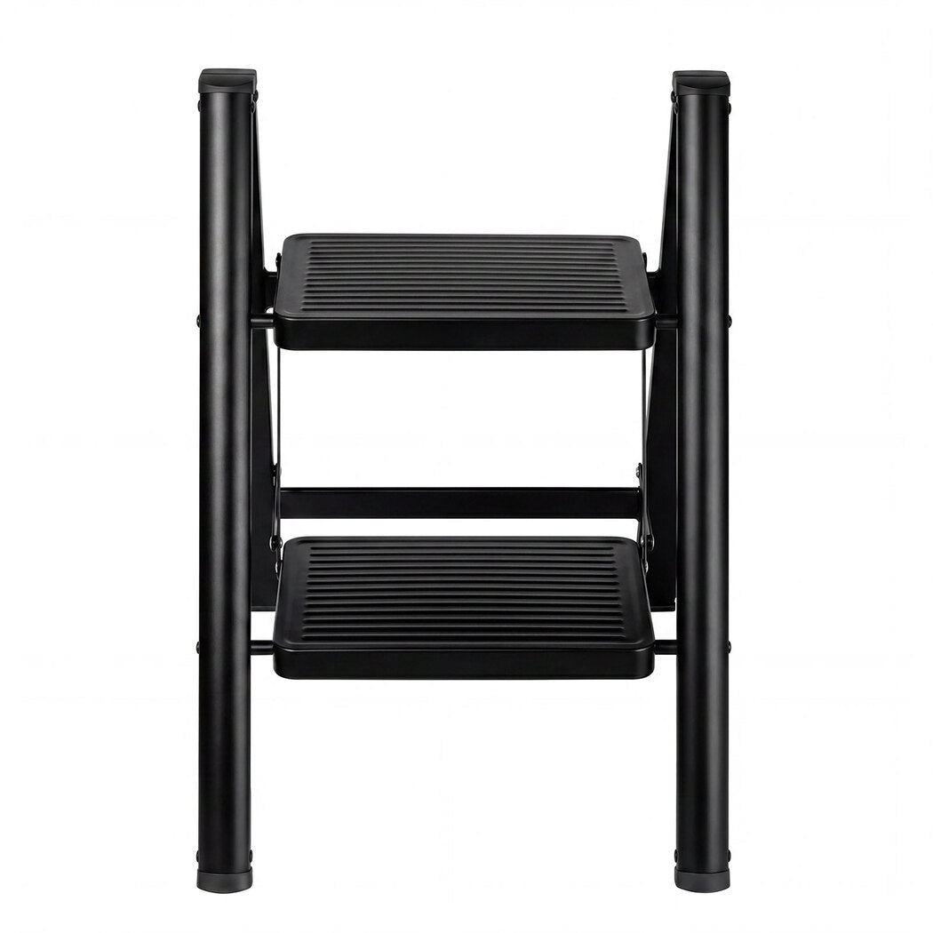 Small Step Ladder Foldable 150kg Carbon Steel Kitchen Steps Black | Black