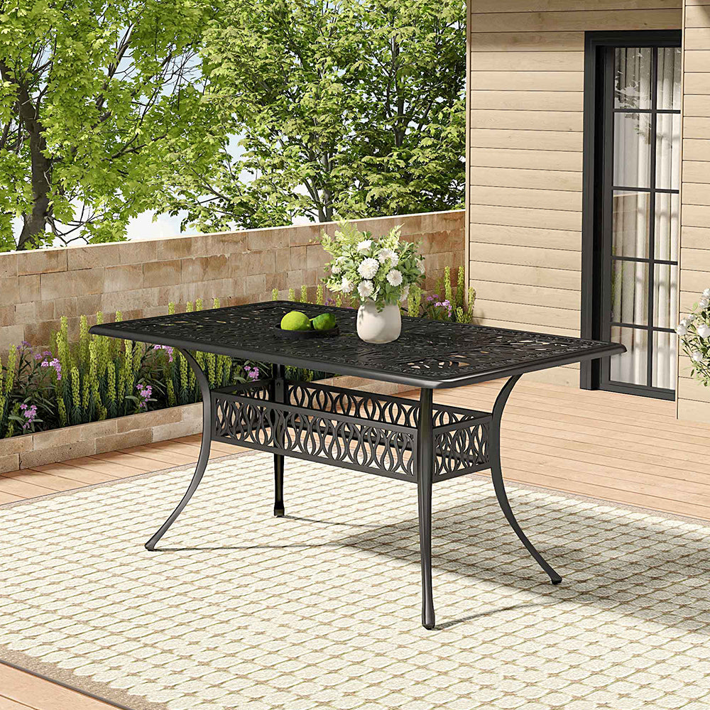 Set Of 7 Retro Garden Bistro Set Cast Aluminium With Cushions | Set of 7 | Black