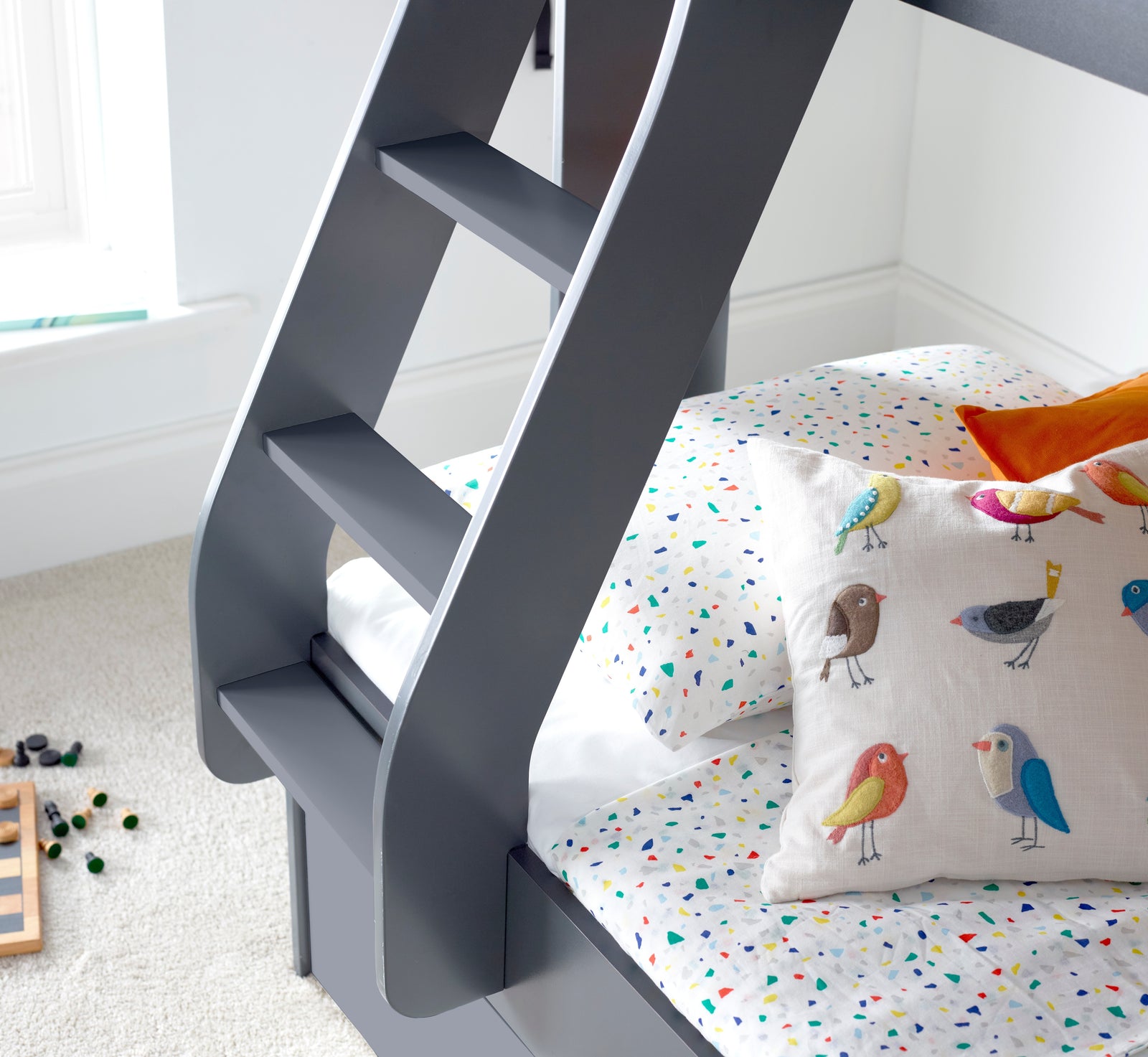 Oliver Triple Sleeper Storage Bunk Bed With Drawer With Memory Foam Mattresses | Small Double | Grey