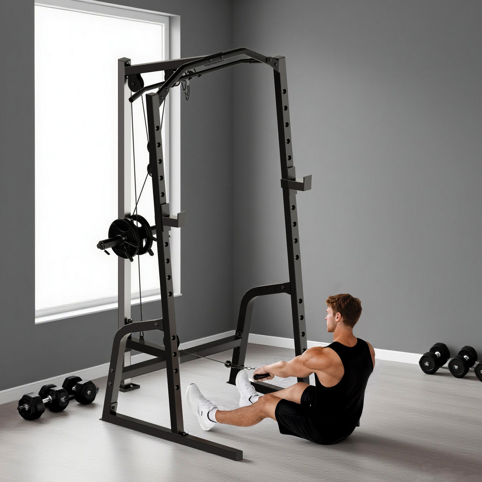 SPORTNOW Cable Crossover Machine With Pulley System, Squat Rack