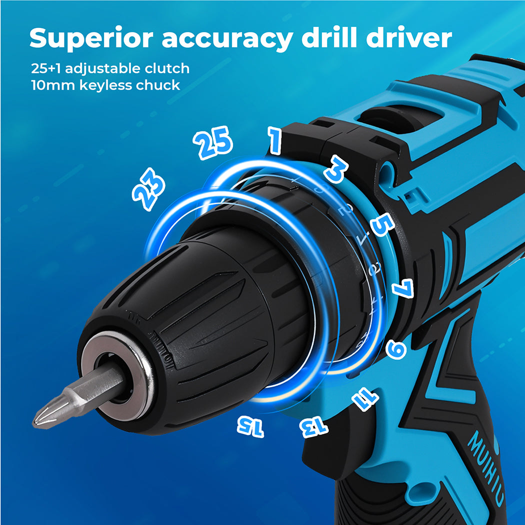 Cordless Drill Combi Driver Electric Screwdriver Set 2.0ah Battery | Blue
