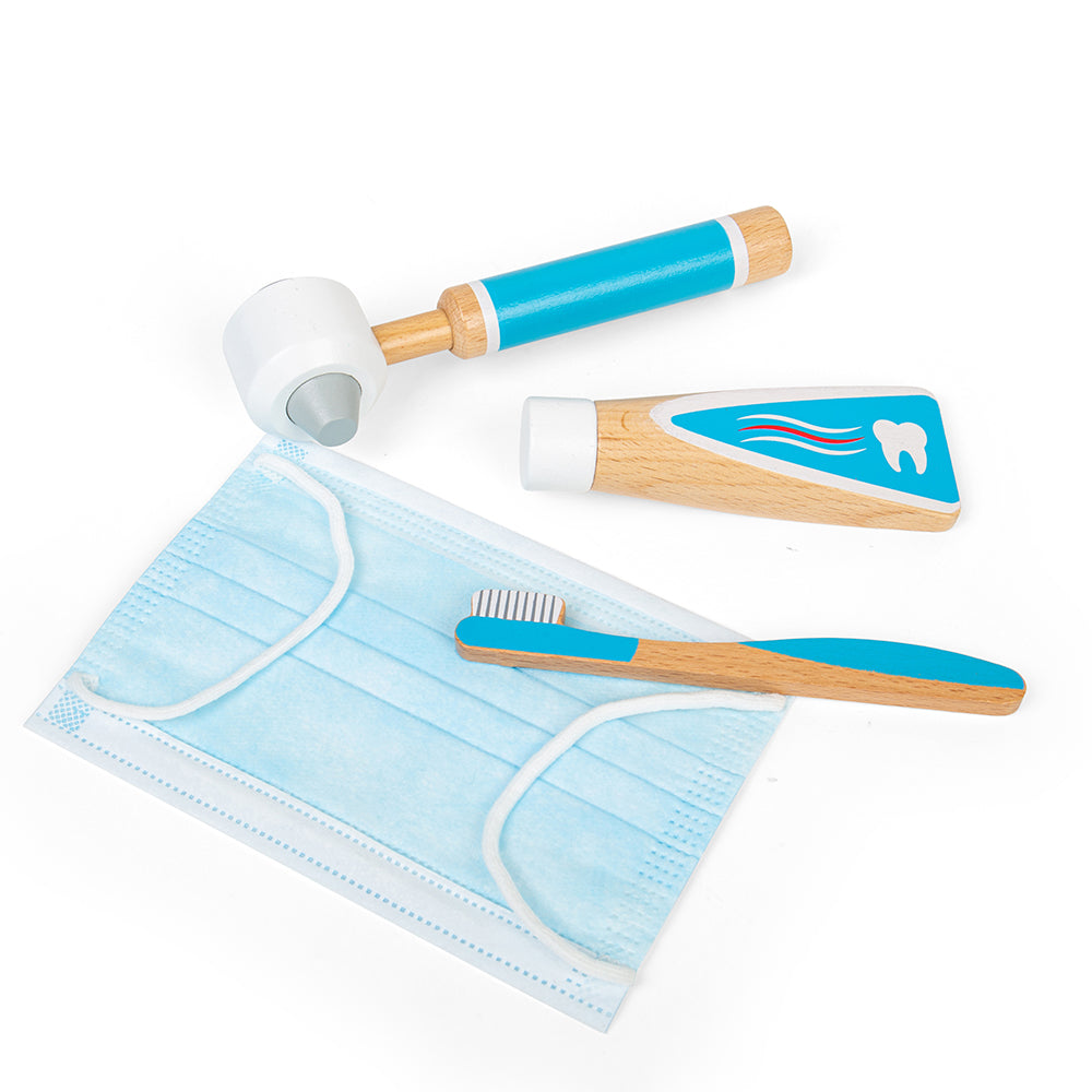 Kids Dentist Set - 12 Wooden Play Pieces & Carry Bag