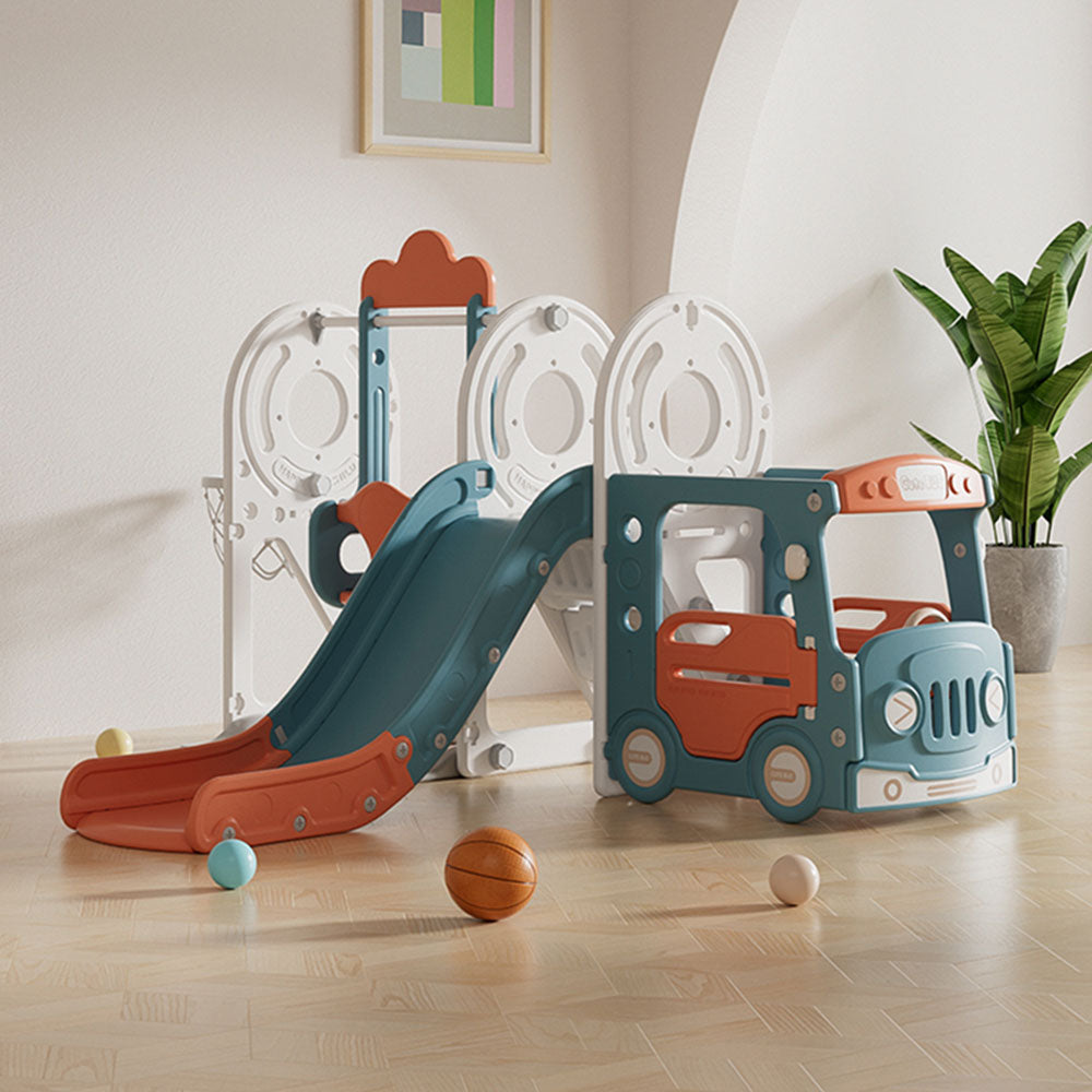 3-in-1 Toddler Slide, Swing, And Climber Playset With Toy Storage Indoor Playground Set For Kids Ages 1-4 | Blue