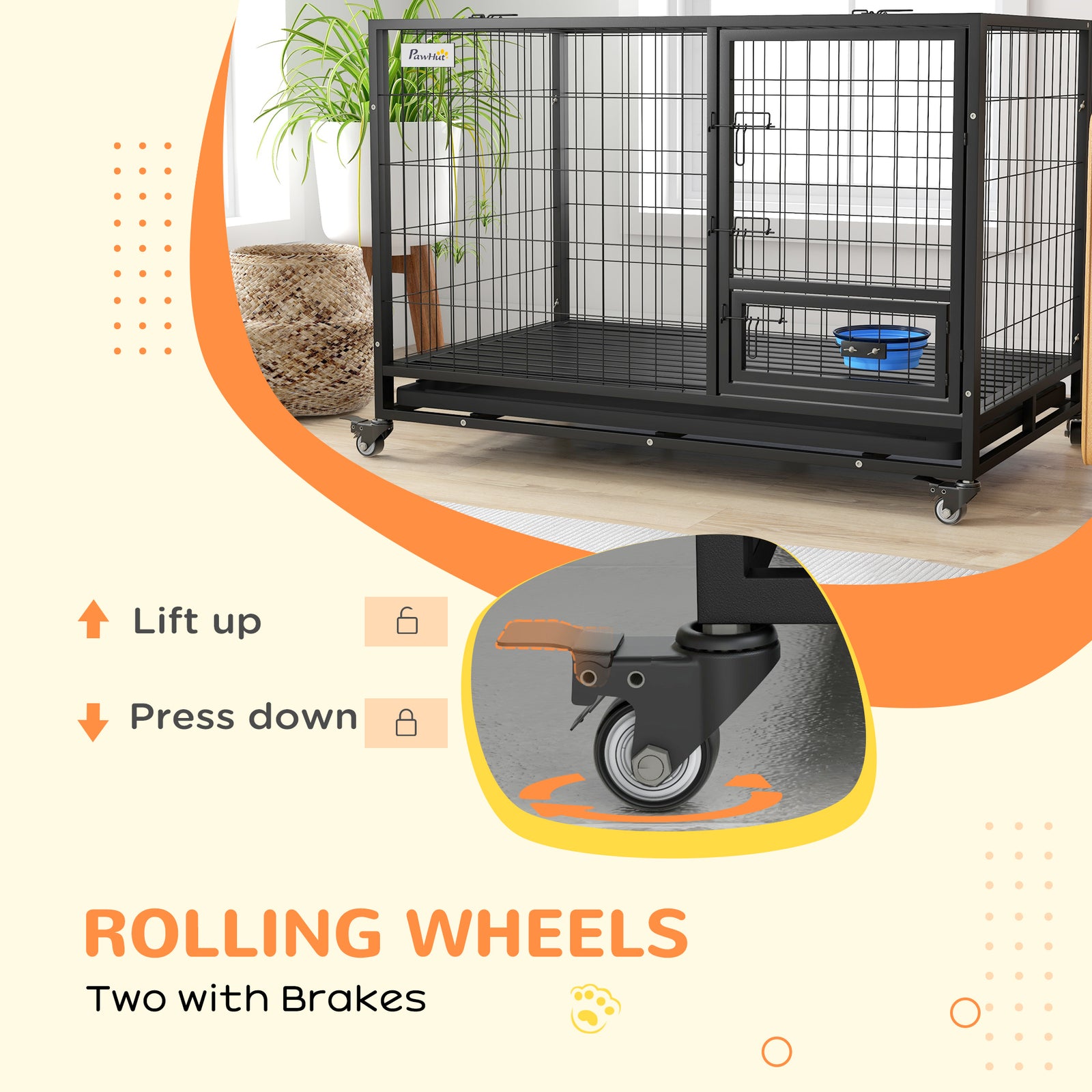 Heavy Duty Dog Crate W/ Bowl Holder, Openable Top