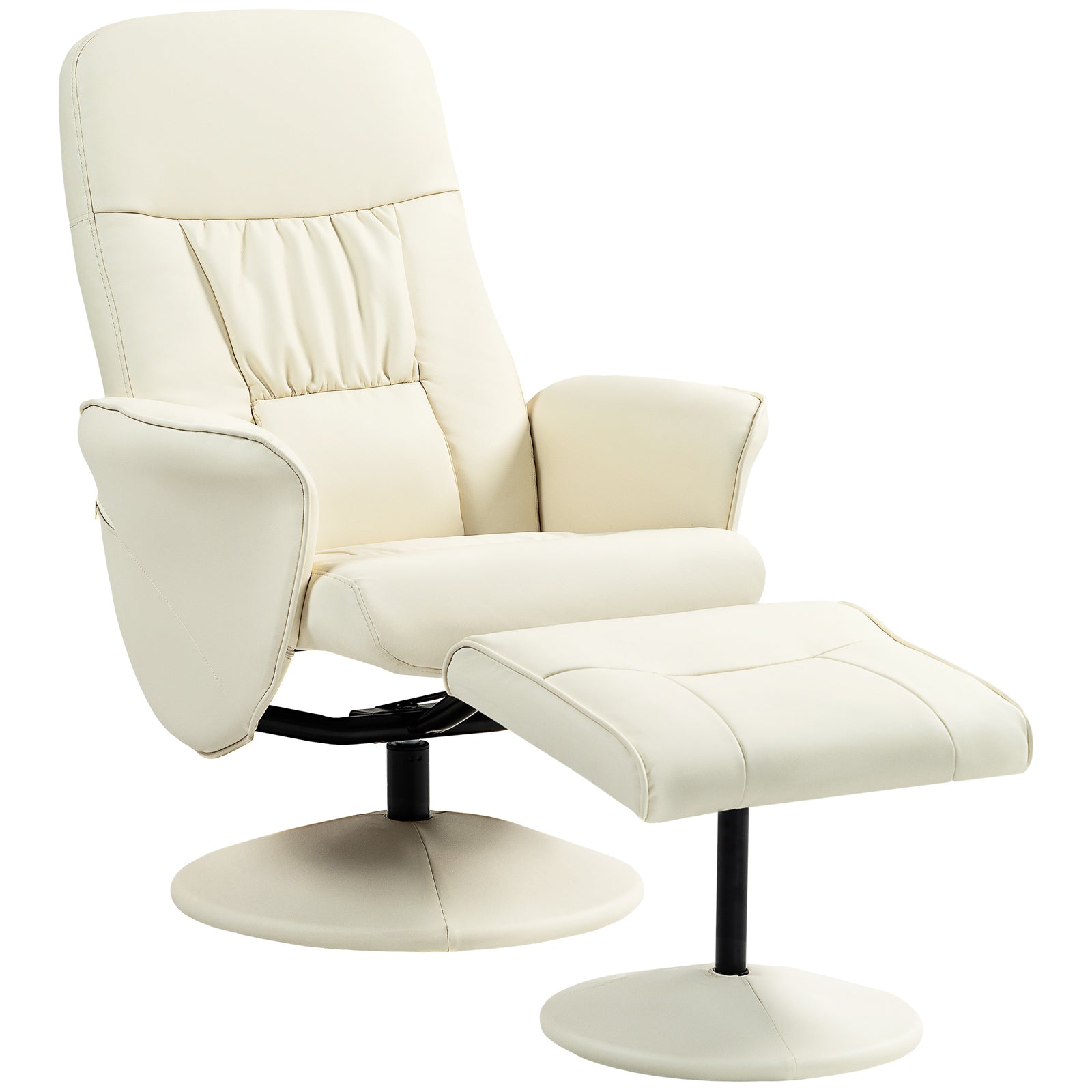Pu Leather Armchair And Footrest Swivel Recliner W/ Ottoman | One Size | Cream
