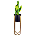 Tall Gold Stand With Iridescent Rainbow Metal Planter 62cm X 18cm