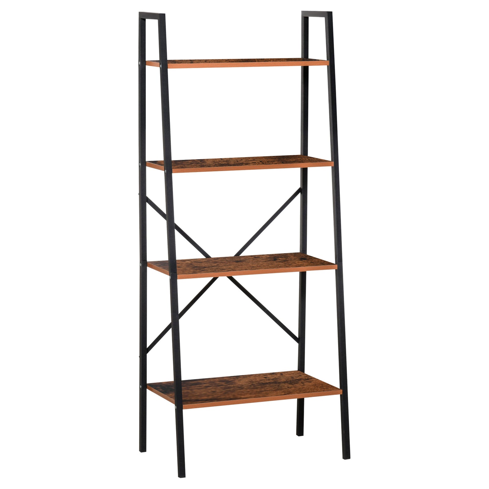 4-tier Minimalistic Ladder Shelf Unit Steel Frame Display | One Size | Brown