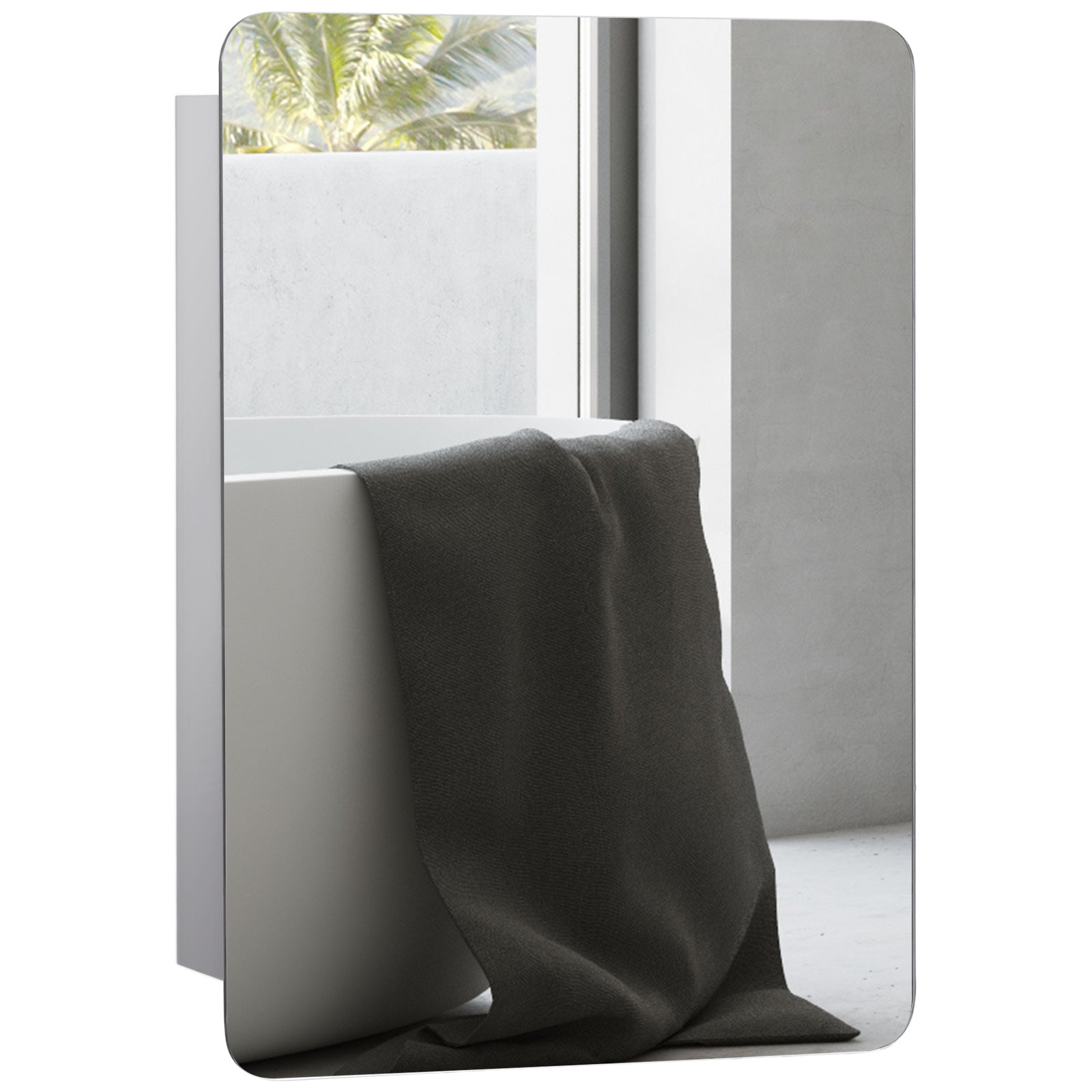 66x46cm Curved Bathroom Storage Cabinet Sliding Mirror Door