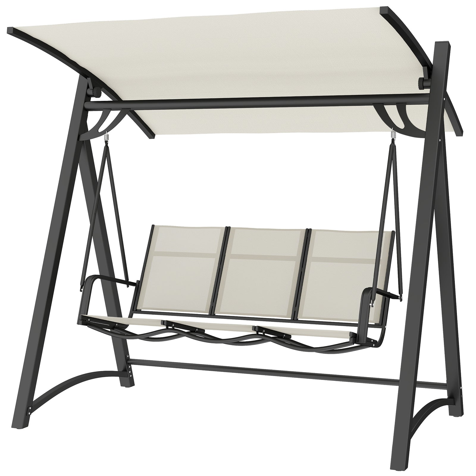 3 Seater Swing Chair, Garden Swing Bench With Adjustable Canopy | Cream