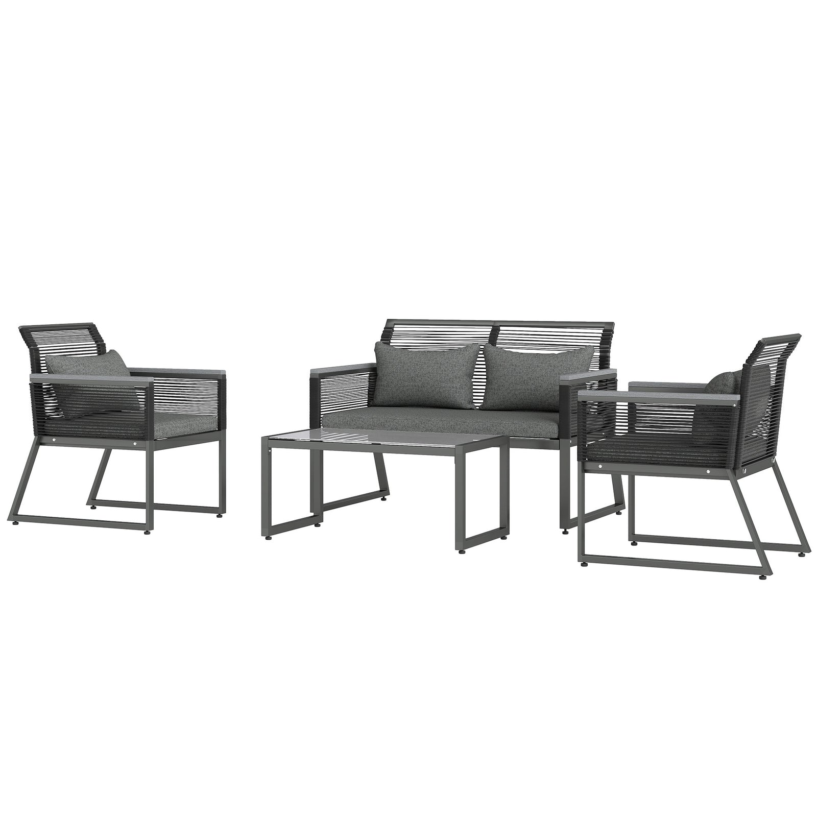 4 Pieces Rattan Garden Furniture Set For 4 Person, Charcoal