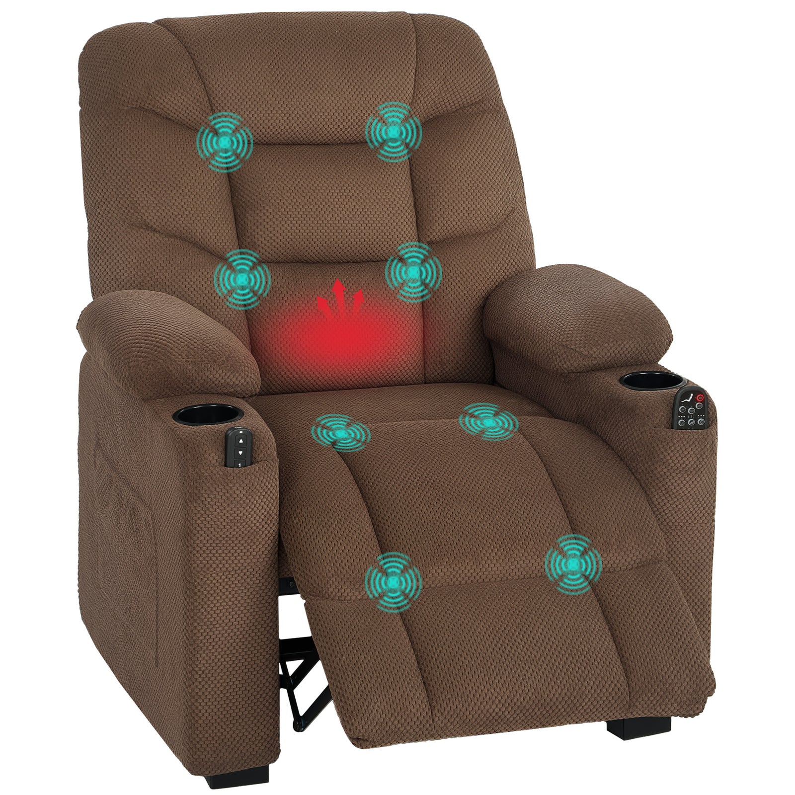 Electric Massage Recliner Armchair With Heat, Reclining Chair | Brown