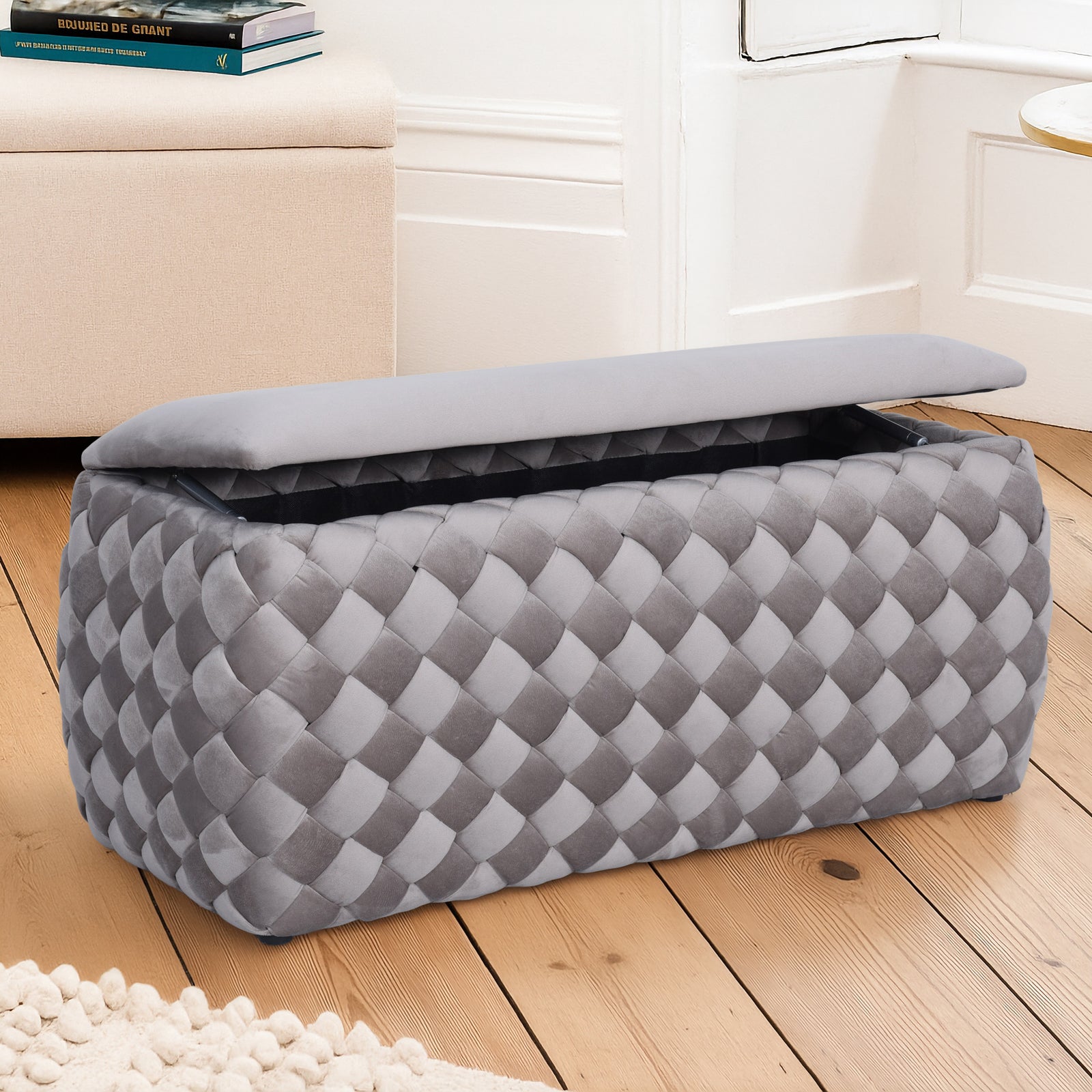 Plumeo Large Velvet Storage Ottoman | Taupe