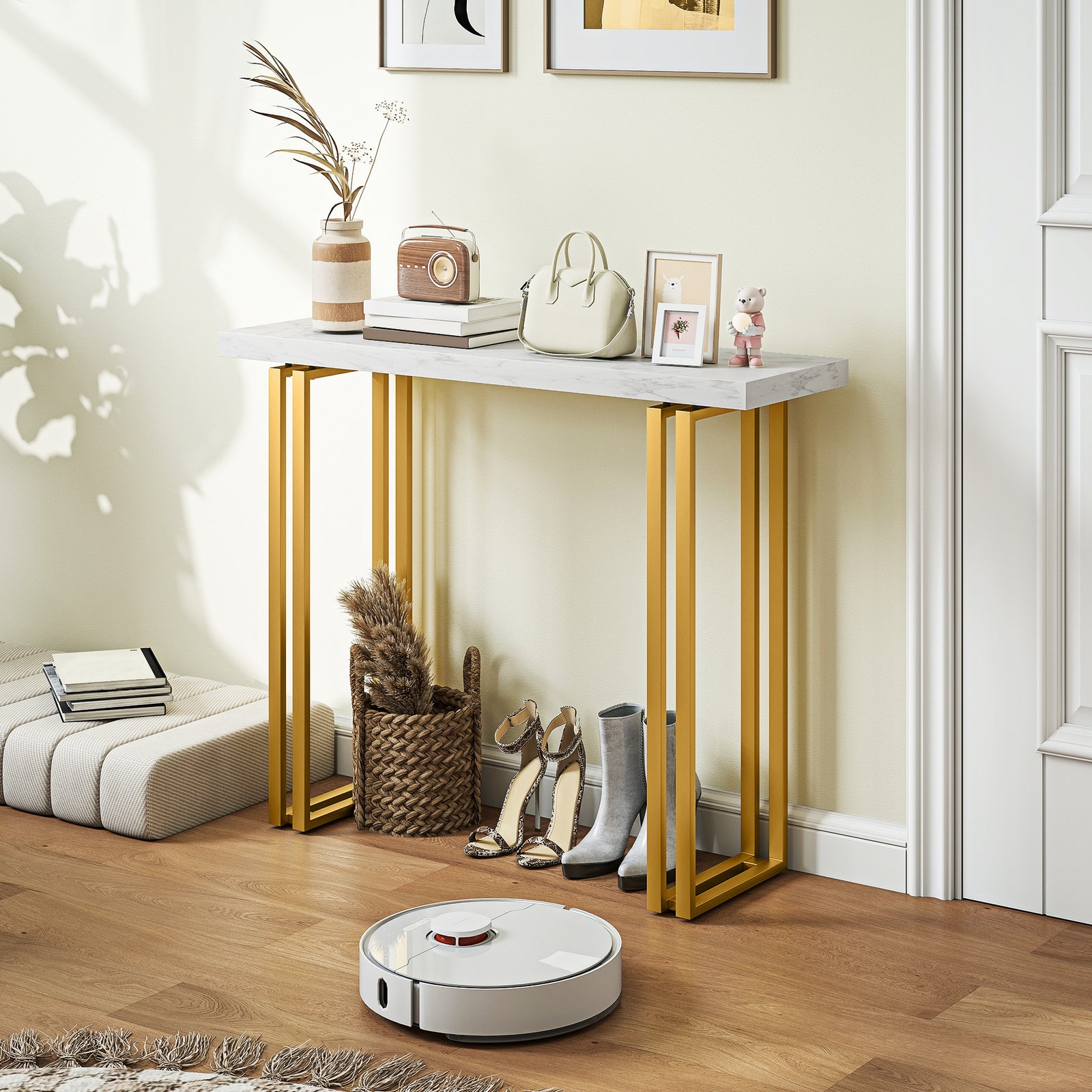 HOMCOM Modern Slim Long Accent Sofa Side Hall Desk For Hallway, White