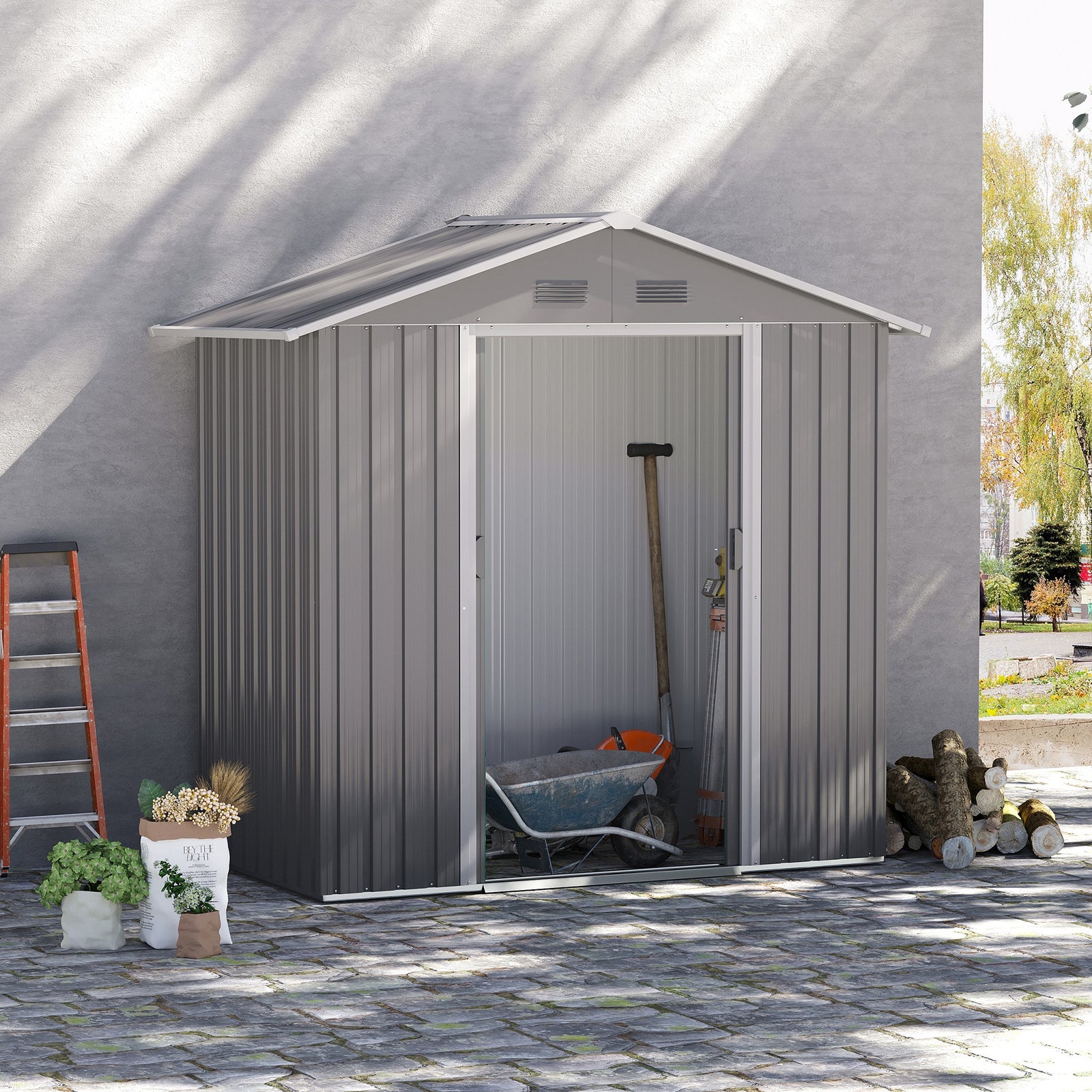 6.5ft X 3.5ft Garden Shed, Metal Shed Garden Outdoor Storage | Gray