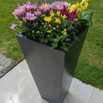 Zinc Galvanised Tall Flared Tapered Square Planter | 40cm x 40cm x 90cm | Silver Black