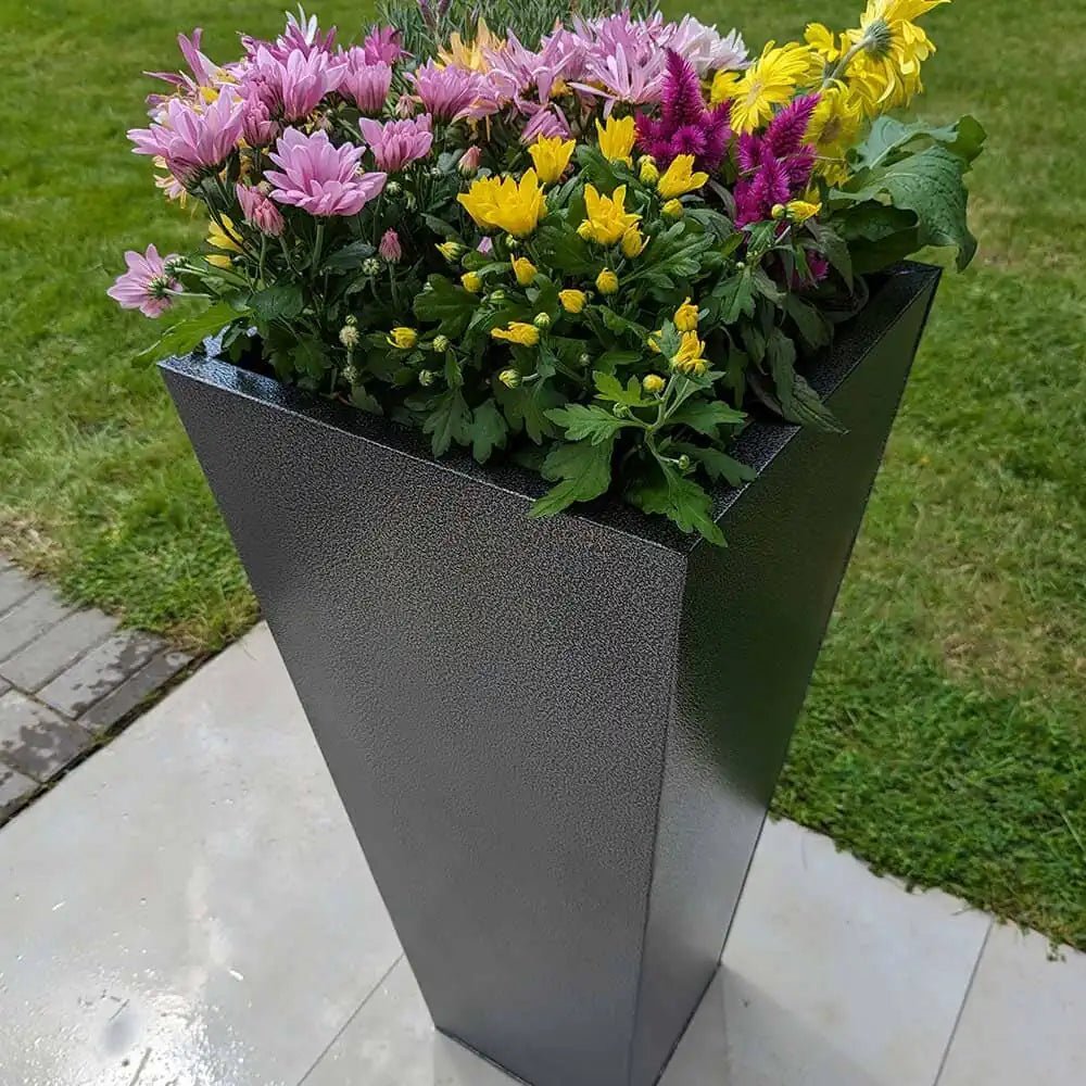 Zinc Galvanised Tall Flared Tapered Square Planter | 40cm x 40cm x 90cm | Silver Black