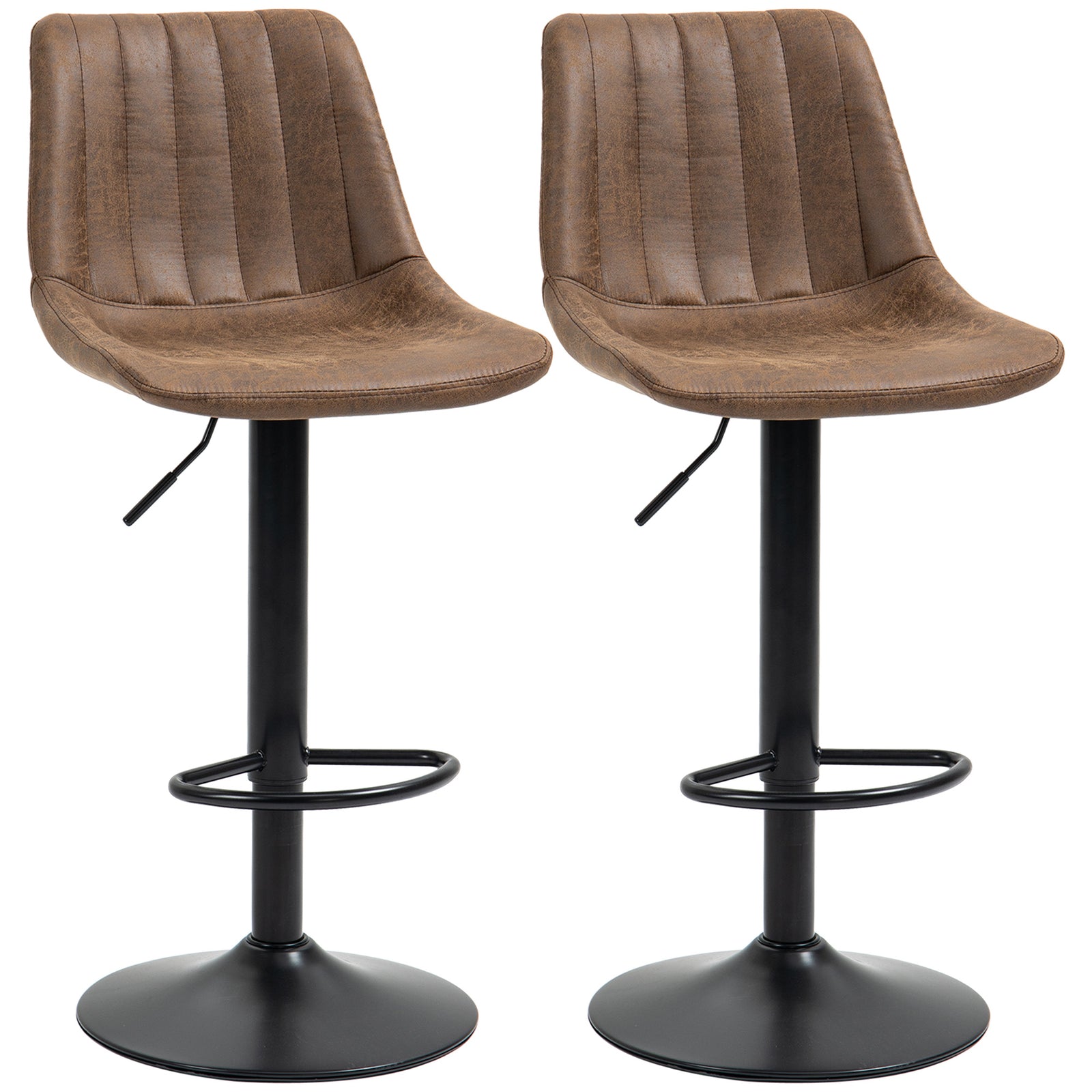 Set Of 2 Microfibre Retro Tub Bar Stools | Brown