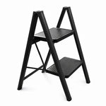 Step Ladder Compact Black, Heavy-duty Steel Folding Step Stool 150kg Capacity | 2 Step | Black