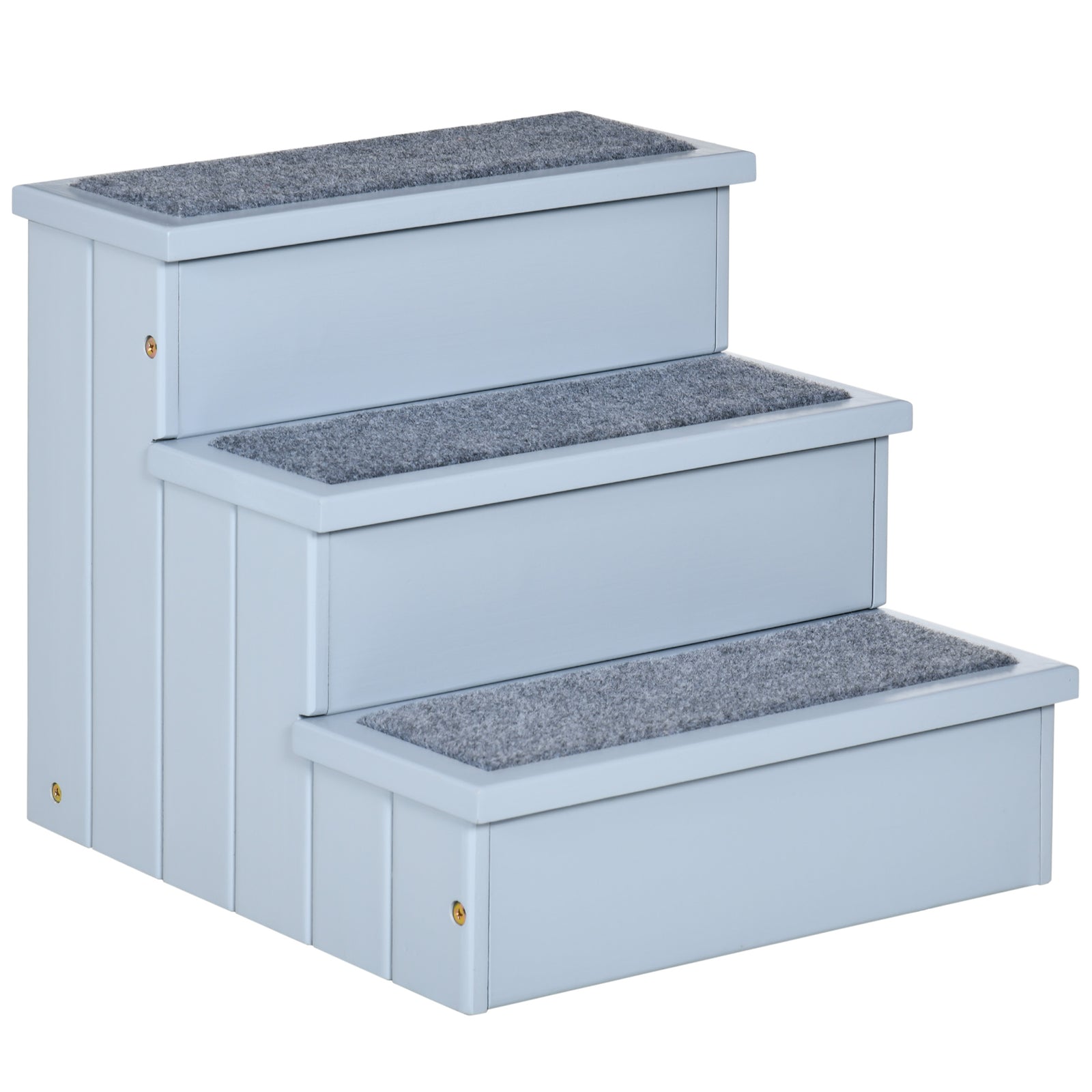 3 Step Wooden Dog Steps Pet Stairs Cat Ladder For Bed With Storage | Gray