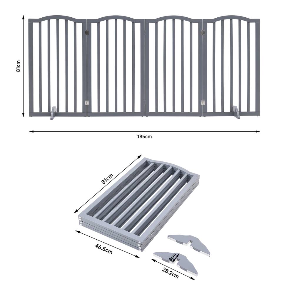 Foldable Freestanding 3/4-panel Arched Pet Gate, Indoor Safety Barrier For Doorways, Halls & Staircases | Large | Grey