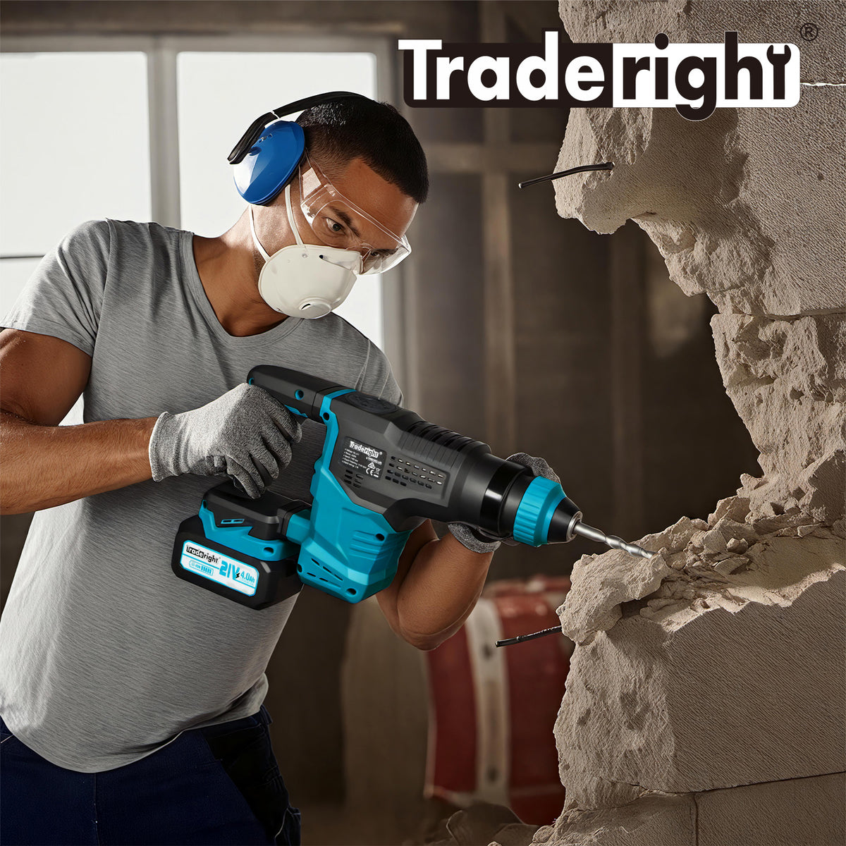 21v Cordless Rotary Hammer Drill Sds Plus Concrete Impact Drill Tool | Blue