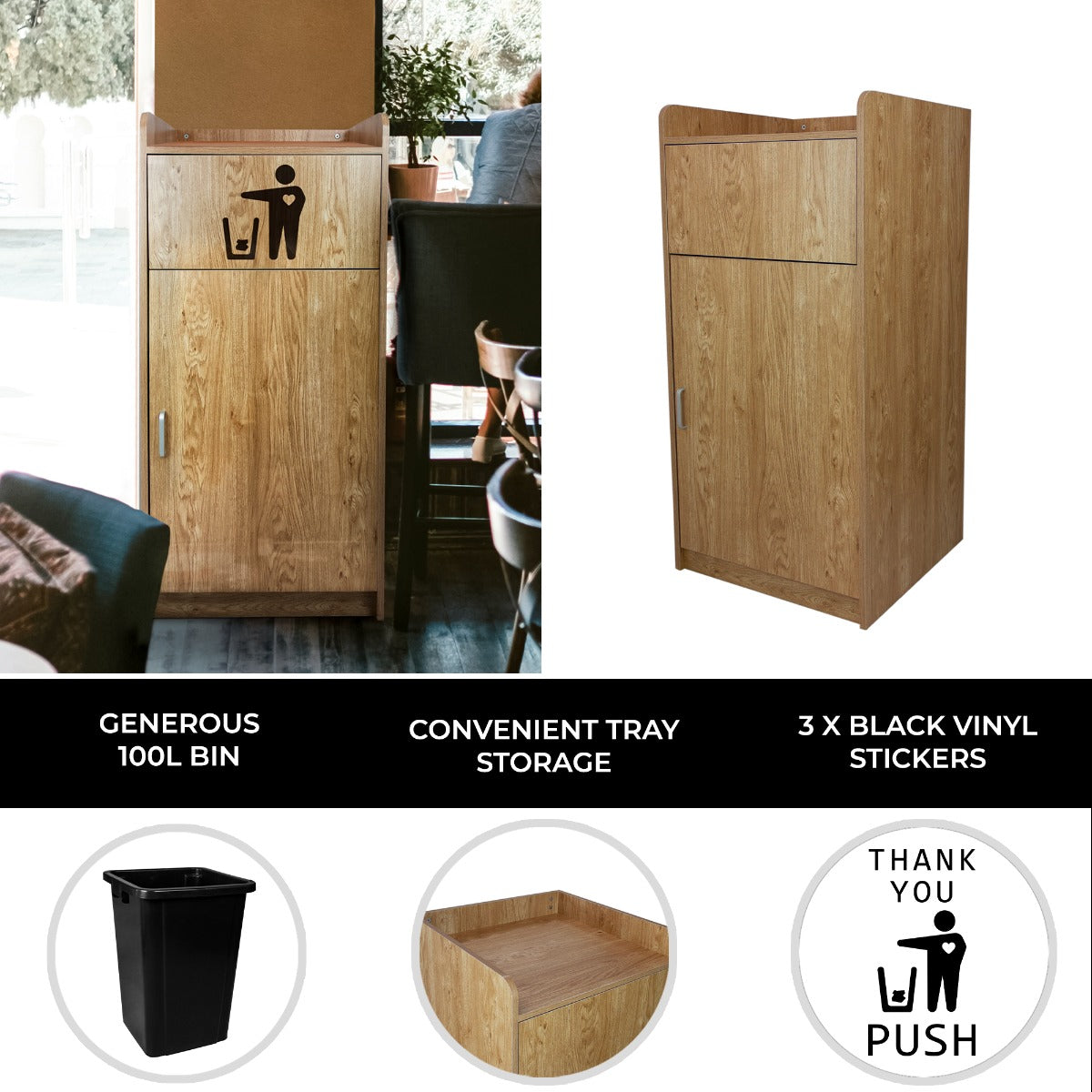 Wooden Litter Bin & Tray Stand | Light Oak