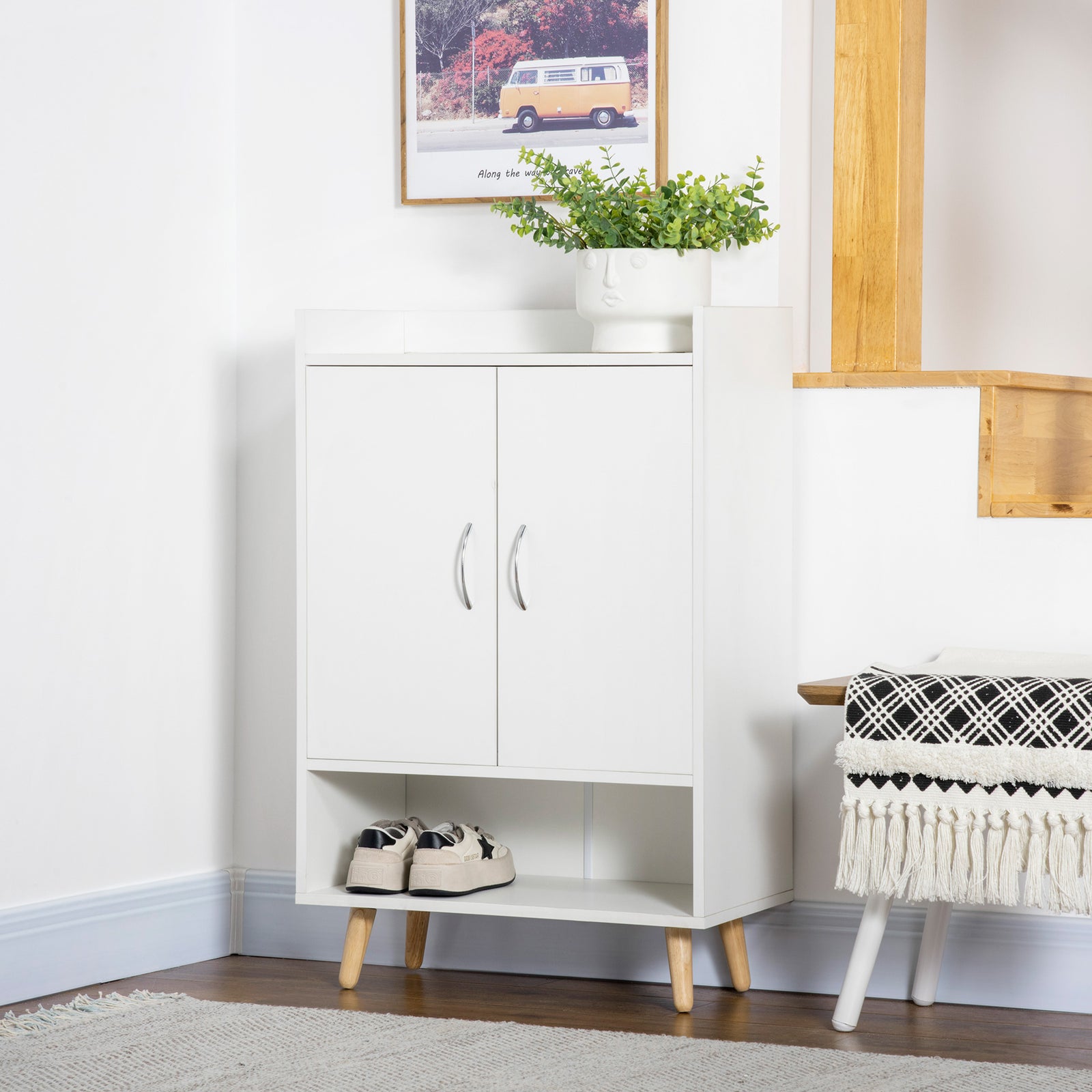 Modern Shoe Cabinet Storage Organizer W/ Doors And Shelves