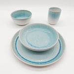 Reactive Blue Glaze Dinner Set Plates Bowls Cups | Set of 16 | Blue