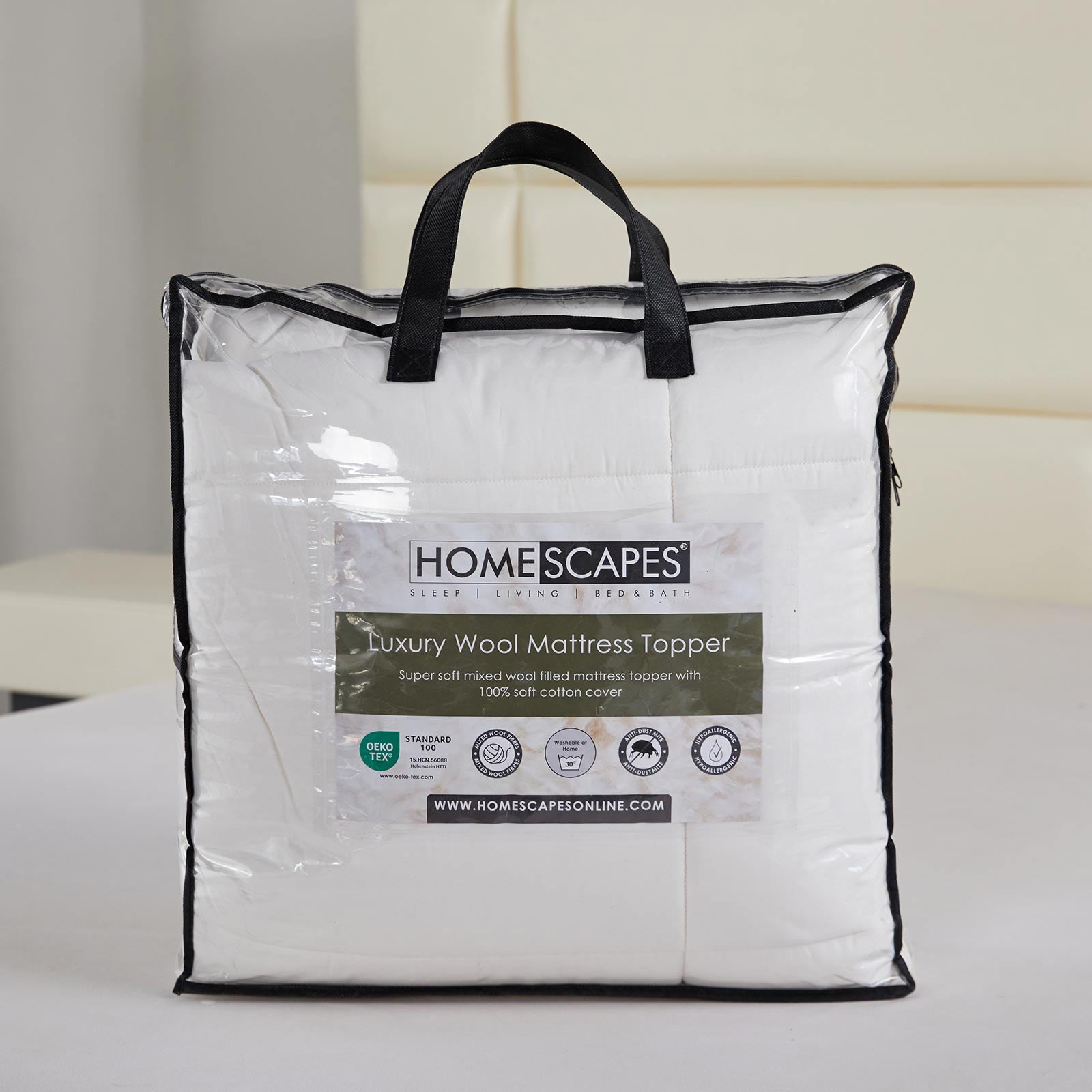 Premium Wool Mattress Topper Deep Fitting Comfort | Double | White