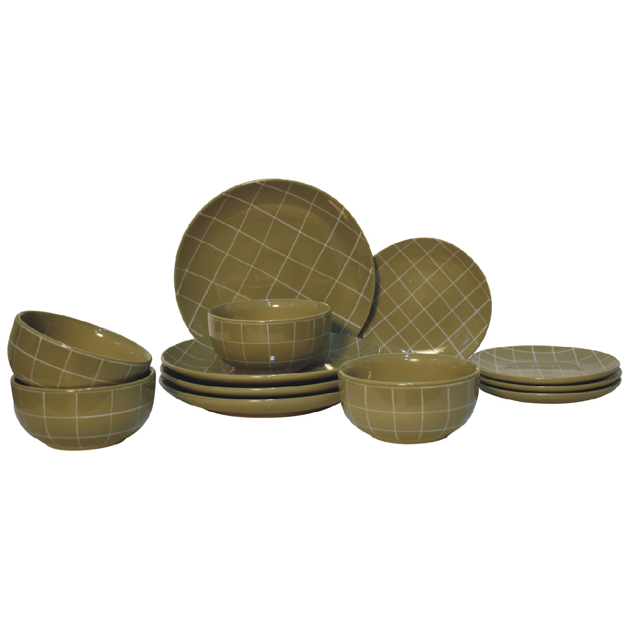 Dahlia Plate Set, Ceramic, Olive Green