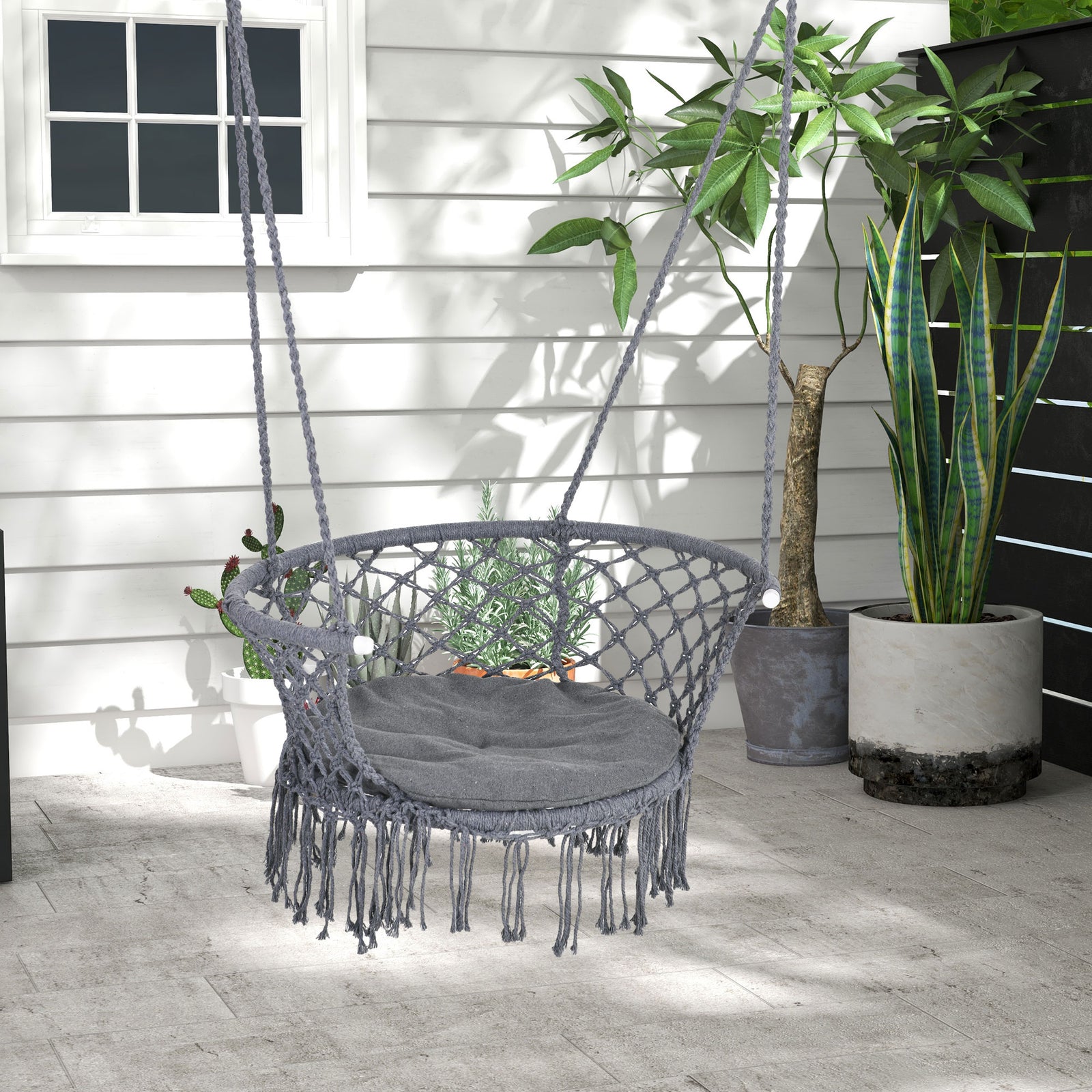 Hanging Chair With Support Backrest, Macrame