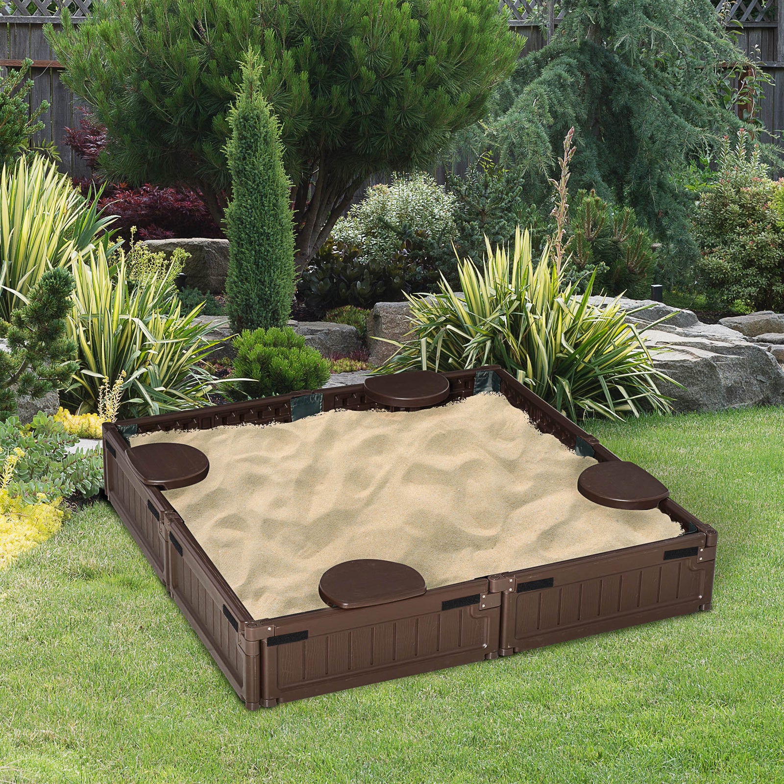 Kids Outdoor Sandbox W/ Canopy Backyard For 3-12 Years Old Brown