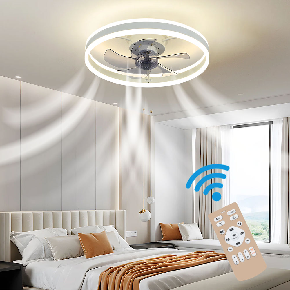 Modern Minimalist White 19.7 Inch Ceiling Fan Light 5 Blades, Dual 24w Led With 3-color Dimming, 6-speed, Reversible, App Control & Sleep Timer